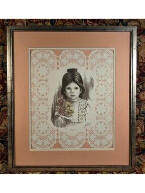 Glen Fortune Banse Lithograph Signed Artist Proof Framed "Sarah" Girl Flower Art